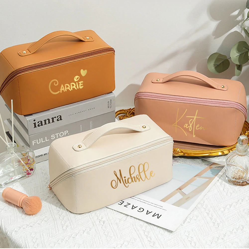 Personalised Cosmetic Bag Portable PU Makeup Pouch Women Waterproof Bathroom Washbag with Name gift for Bridesmaid