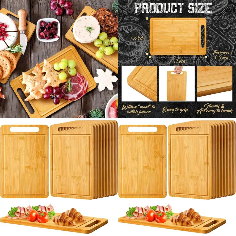 

Set of 10 Bamboo Chopping Boards 12x7.8 - Kitchen Serving Boards for Pizza, Bread, Charcuterie, Fruits, and Vegetables