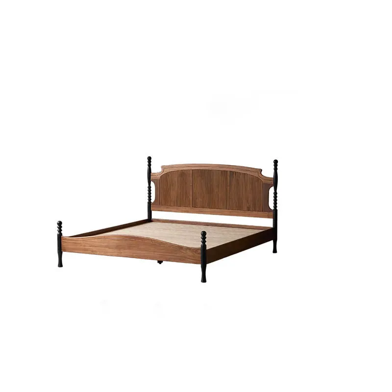 

French cherry wood retro double bed North American black walnut medium small apartment master bedroom furniture