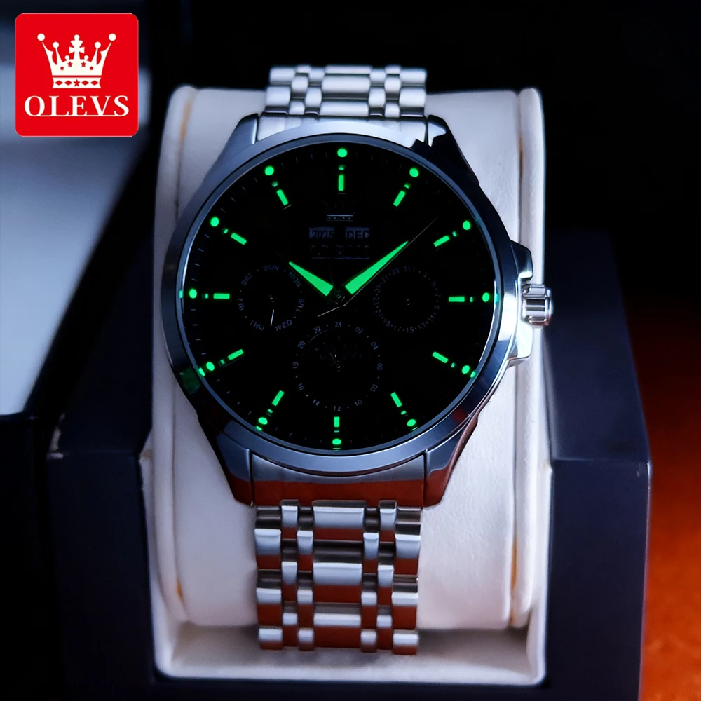 OLEVS Top Brand Men's Watches Trend Fashion Fine Steel Original Automatic Mechanical Wristwatch Moon Phase Calendar Luminous New
