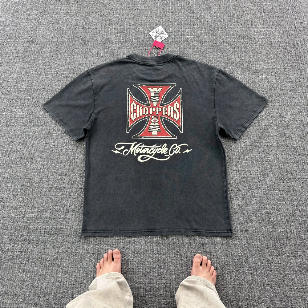 High Street American Style Vintage Wash Grafik-Print T-Shirt Locker 100% Baumwolle Oversize Tops Sommer Rundhals Retro T-Shirt Herren