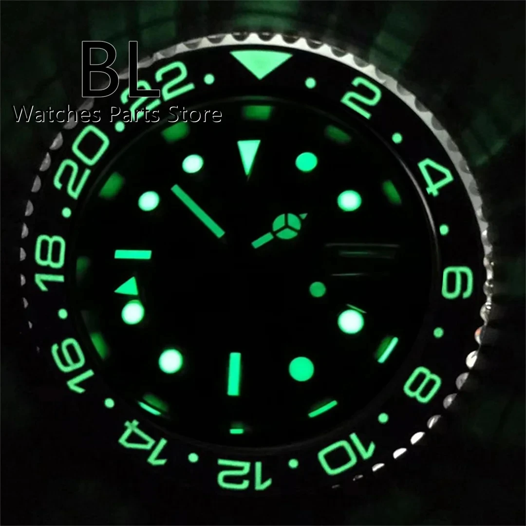 BLIGER 43mm GMT Watch NH34 Automatic Chapter Ring Case Luminous Bezel Black Dial AR Sapphire Glass Magnified Date Waterproof