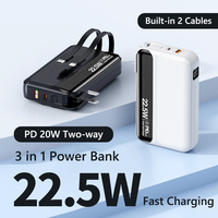 3 In 1 Power Bank 20000mAh With Cable Wall Charger 22.5W Fast Charging Powerbank for iPhone 12 15 pro X Samsung Huawei Xiaomi 13