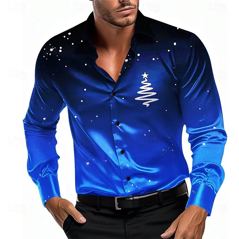 

Мужская рубашка с длинными рукавами и принтом рождественской елки, мужская модная рубашка со снежинками в виде рождественской елки, повседневная мужская рубашка, топ