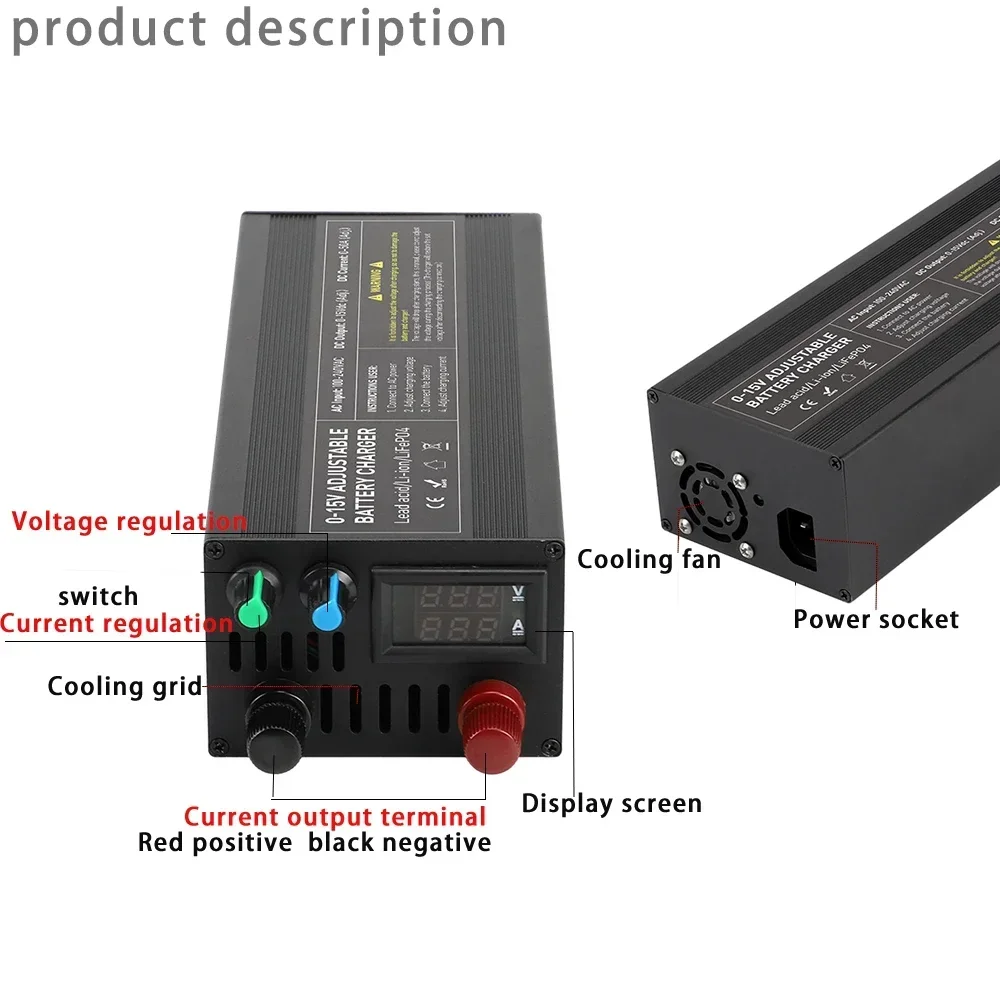 Ładowarka do akumulatorów litowych 12 V 85 A Ładowarka Lifepo4 100 A Szybkie ładowanie 100 V-240 V Regulowane napięcie Prąd Adapter akumulatora