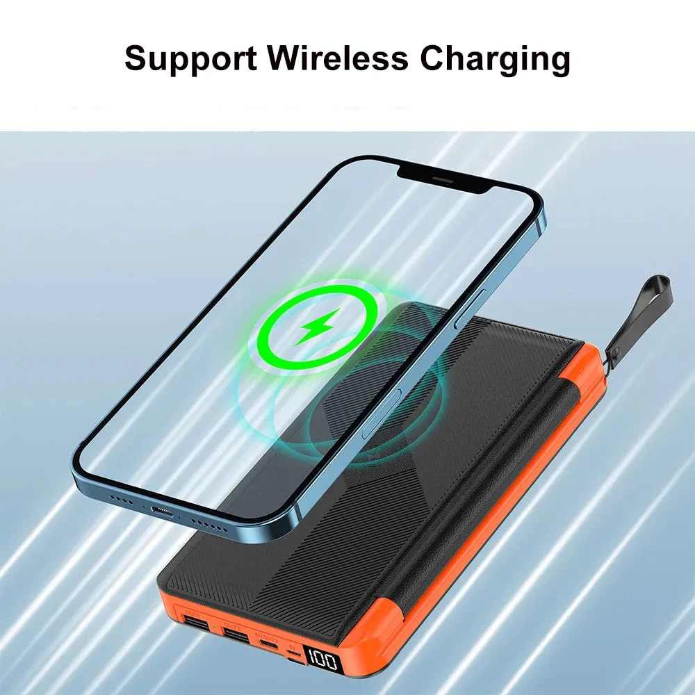 Portable 10000mAh 20000mAh Solar Power Bank Foldable Solar Charger Power Bank USB Wireless Charging Camping Emergency Energy LED