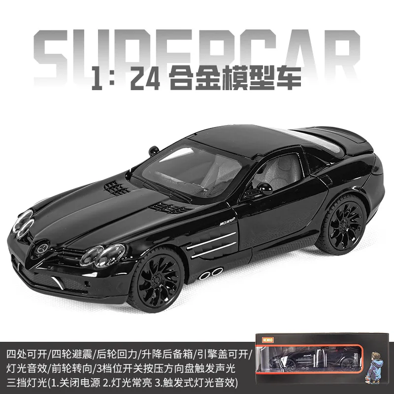 

New 1:24 Benx SLR ML 722 Supercar Alloy Metal Diecast Model Car Sound Light Pull Back High Simulation Gift Kids Display Toy Car