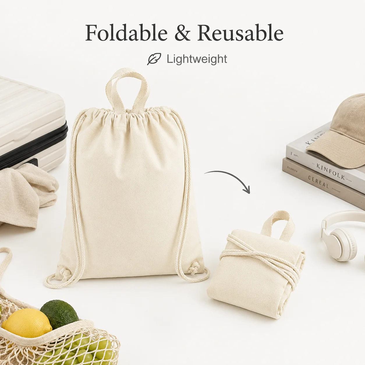 Canvas Drawstring Backpack 30x40cm Cotton Gym Sack Bag Reusable Lightweight Travel Storage Bag for School Sports Shopping Daily