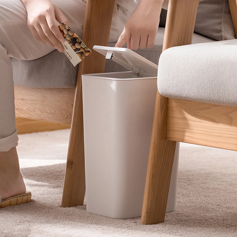 

Slim Plastic Trash Can With Lid For Bathroom Kitchen Bedroom Rectangle Waste Bin Recycle Garbage Room Litter Bin Farmhouse Style