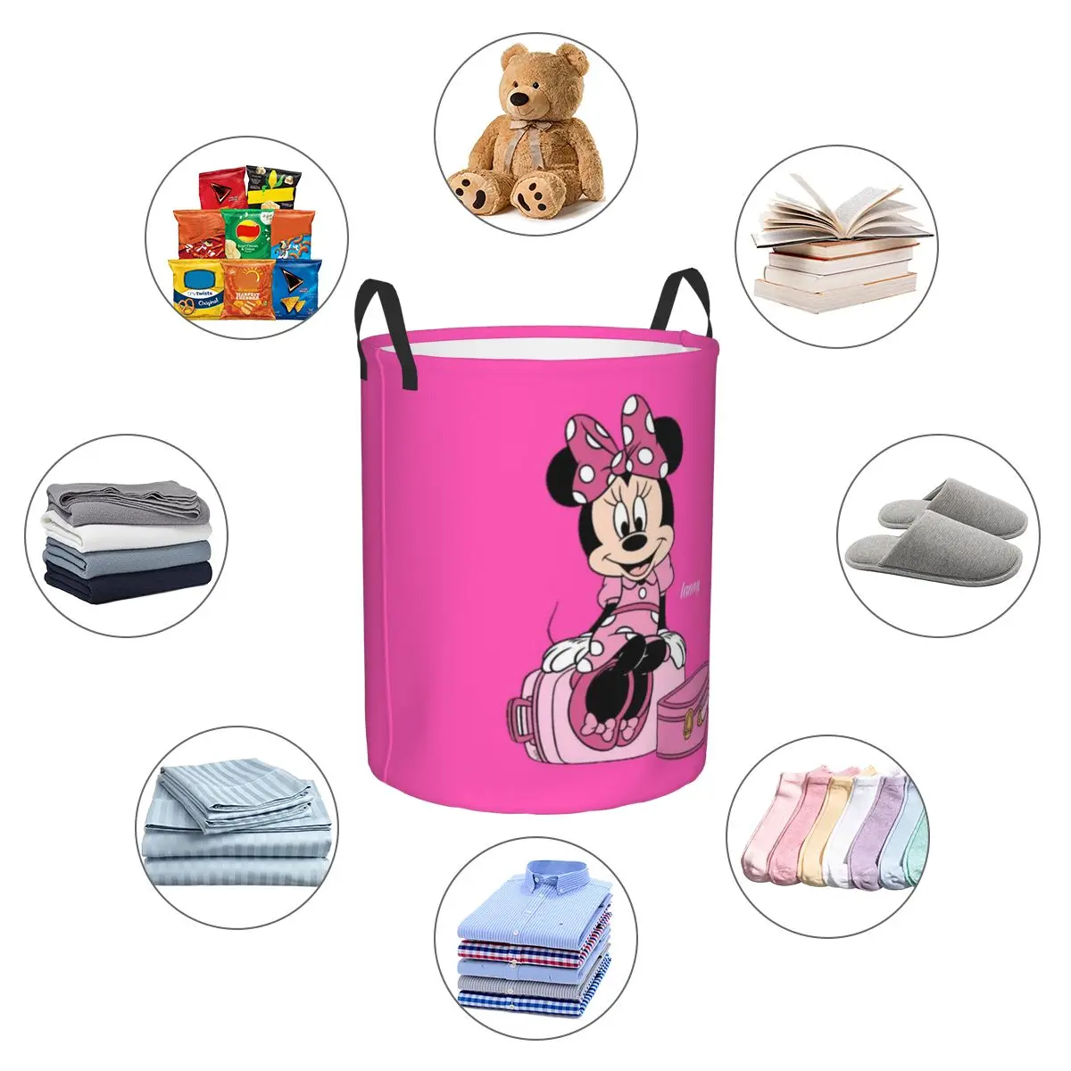 Custom Disney Mickey Mouse Minnie Laundry Basket Collapsible Large Capacity Clothes Storage Bin Cartoon Baby Hamper