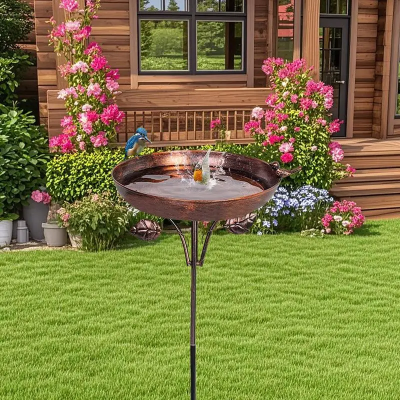 Outdoor Bird Bath Freestanding Birdbaths Water Food Feeder With 5-Pronged Stake Art Decoration For Courtyard Lawn Patio Garden
