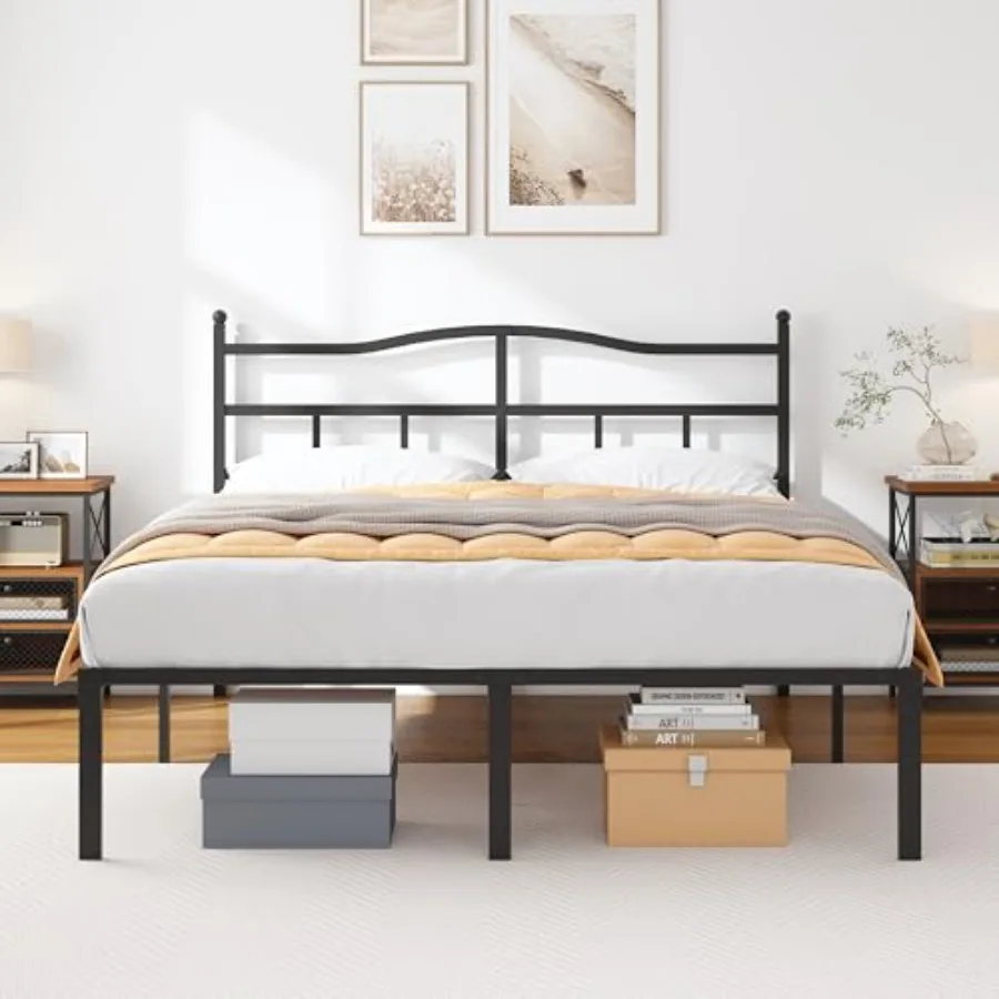 

Queen Bed Frame with Headboard - 14 Inch Queen Bed Frame Metal Bed Frame Queen Size No Box Spring Noise Free Easy Assembly