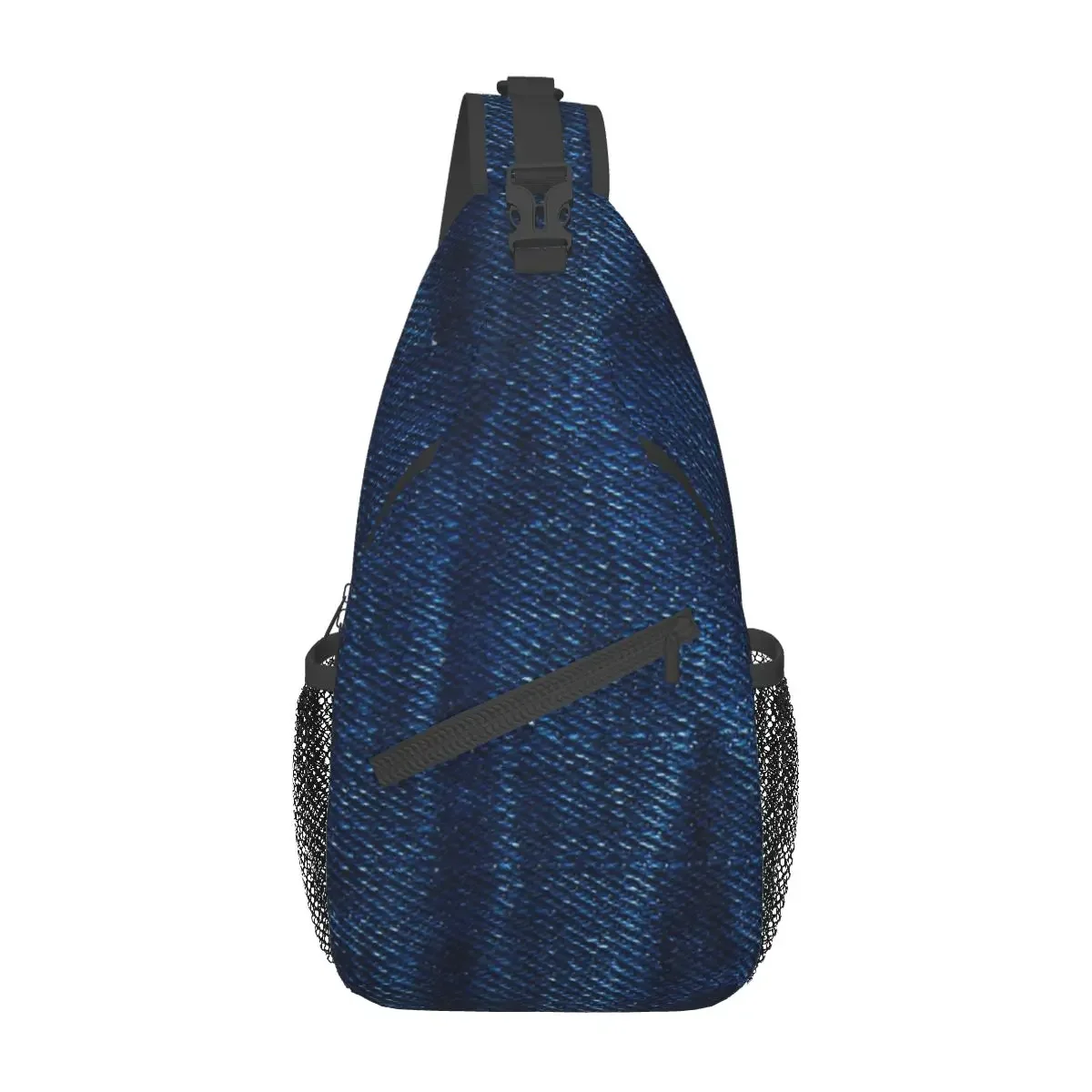 Sac à bandoulière en denim bleu foncé froissé, poitrine, sac à dos initié, voyage, randonnée, sacs de jour, motif imprimé