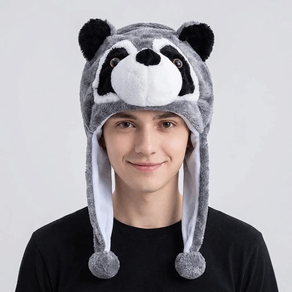 Lovely Panda Animal Earflap Cap Pig Tiger Plush Beanies Soft 3D Ear Protection Hat Women