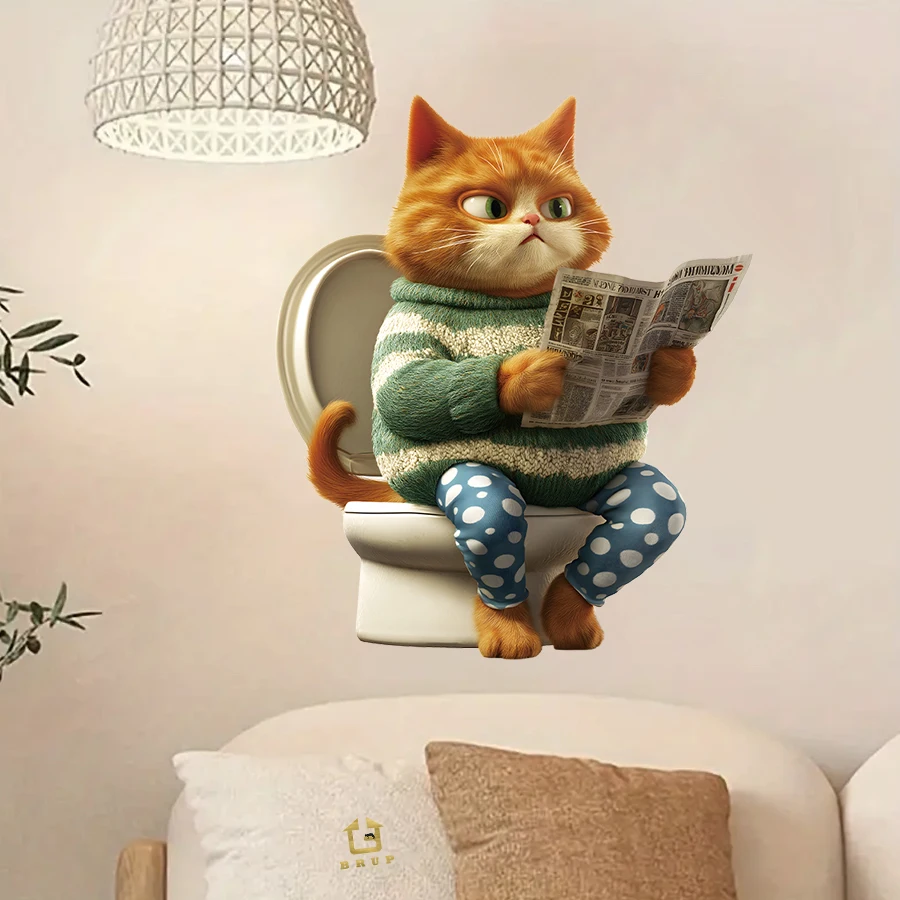 1pcs Hilarious Cat Reading Newspaper Toilet Decal - Funny Bathroom Vinyl Sticker For Kids' Bathroom, Themed Toilet Decor