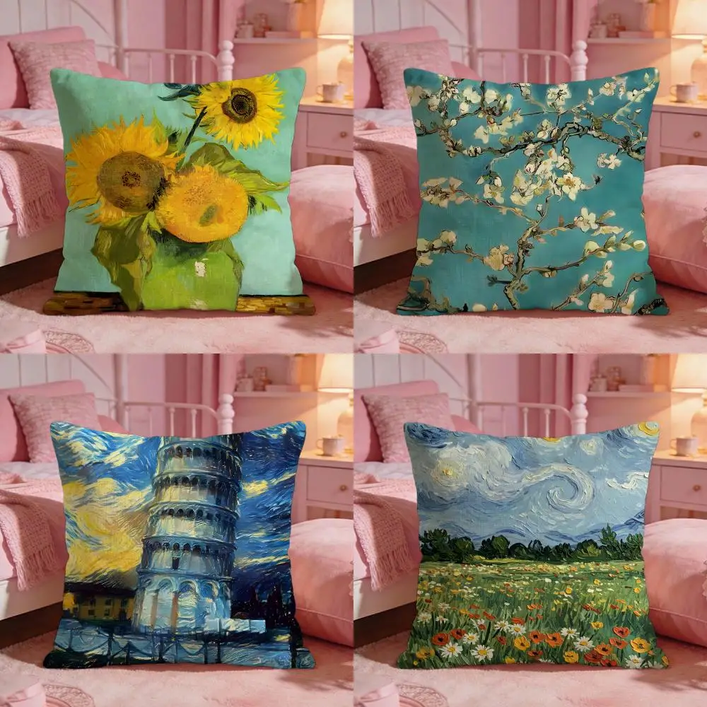 Vincent Van Gogh Art Paintings Cushion Cover Premium Comfort Reversible Pillow CoveTwo In One Design For Any Room & Car Interior