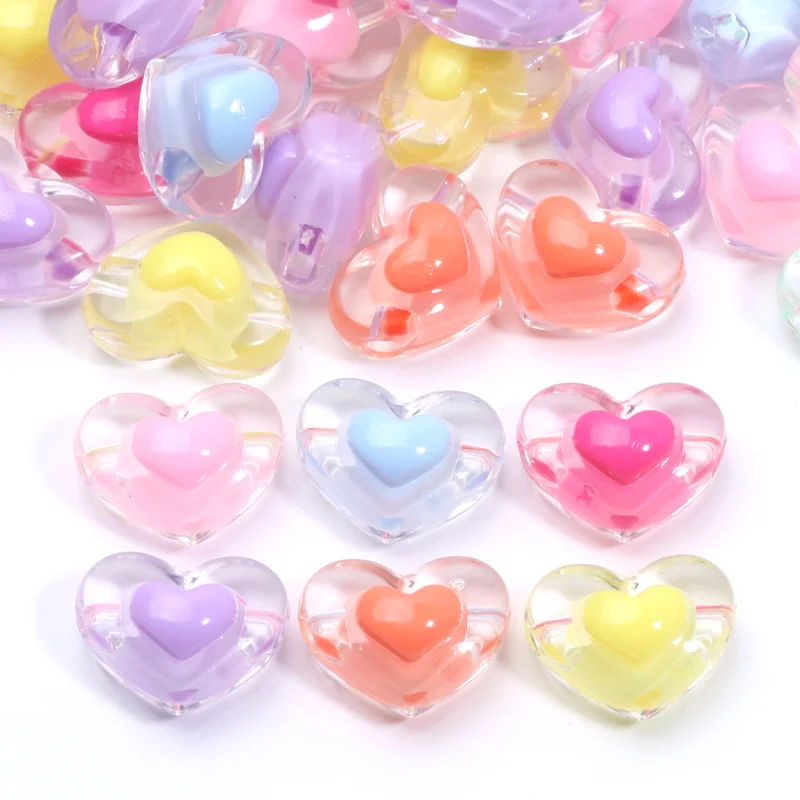 30pcs 14x17mm Colorful Convex Heart Acrylic Loose Spacer Beads For Jewelry Making DIY Bracelet Necklace Handmade Accessories