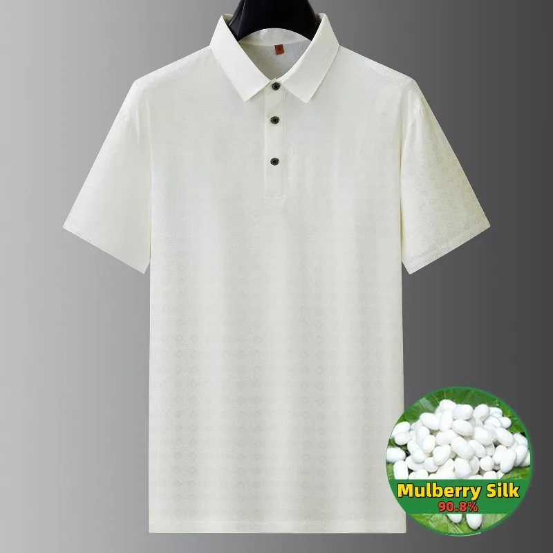 90.8% Mulberry Silk Shirts Man Business Casual Comfortable Breathable High Luxurious T-shirts Oversized Up to 140kg Men Clothing