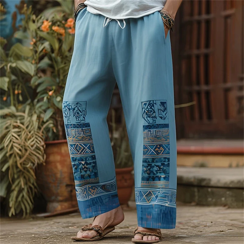 Men's Bohemian-Style Casual Wide-Leg Pants Oversized Loose-Fitting Men's Pants Perfect for Everyday Wear and Beach Vacations