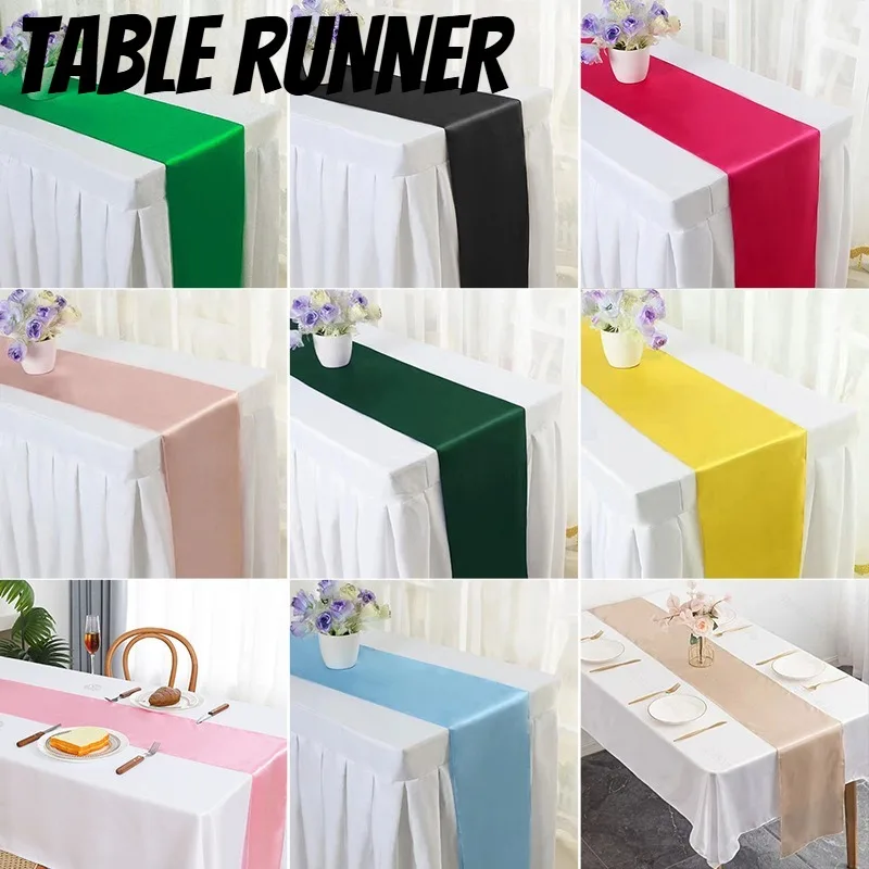 Premium Luxury Satin Silk Table cloth Hotel Wedding Dining Table Decor Solid Color Long Strip Table Runner