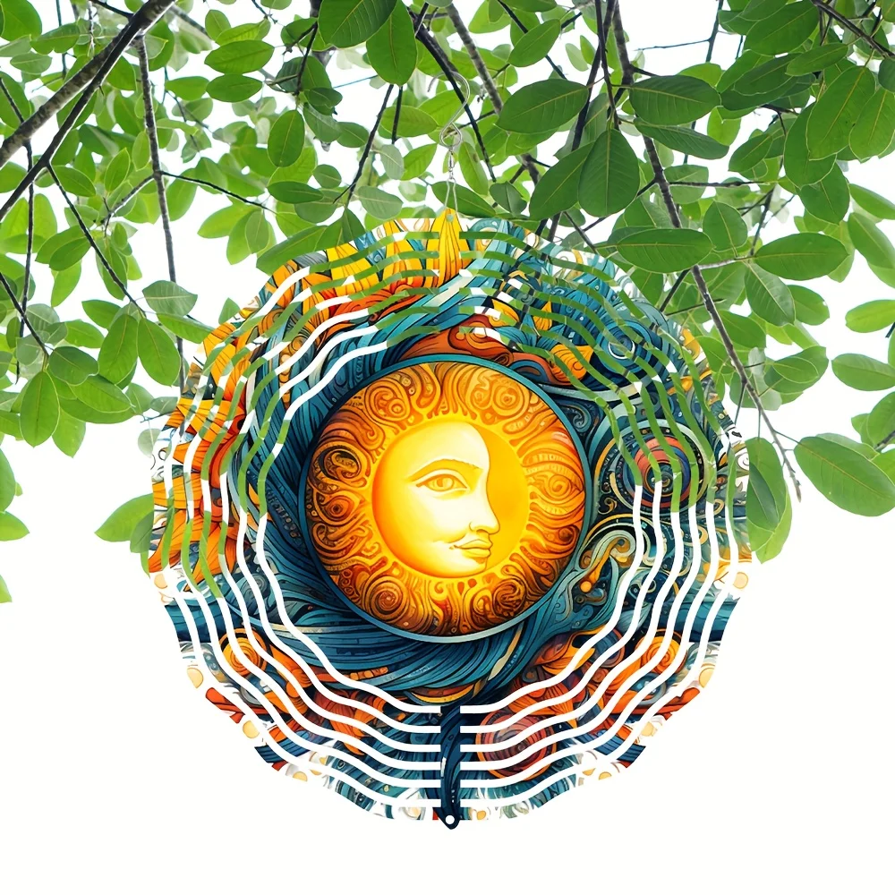 1pc of 3D Glowing Sun God Mandala Wind Spinner, a Metal Kinetic Art Piece  Halloween,  And Can Be Used Both Indoors