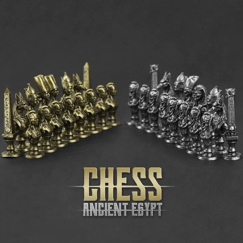 Solid Brass Metal Luxury Chess Pieces Set Ancient Egyptian Pharaoh Theme Vintage Desktop Decor for Men Gift Collection