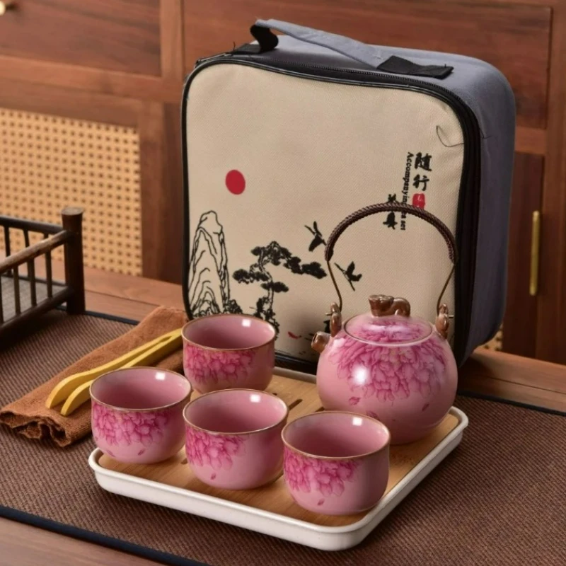 

Chinese Kung Fu Travel Tea Set Creative Ceramic Portable Outdoor Travel Teapot Teacup Traditional Tea Ceremony Teaware Gift Box