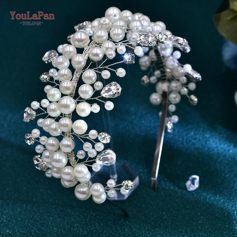 YouLaPan Bridal Pearl Crown Tiara Headwear Princess Wedding Crystal Headband Wedding Banquet Headdress Bridal Accessories HP643