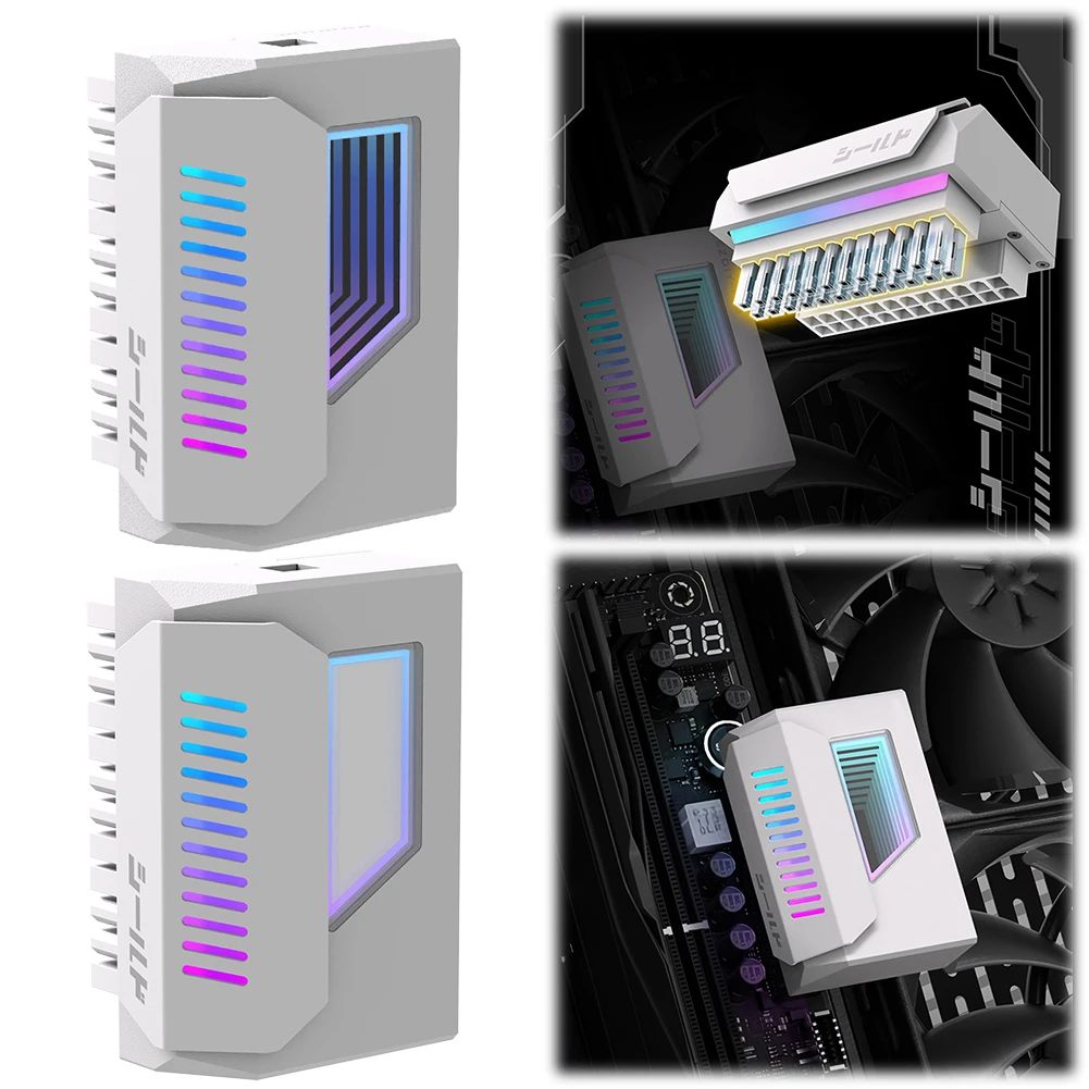 Mainboard Motherboard Power Supply Cable Modular with Infinity Mirror ARGB Light 24-Pin Angle Adapter DIY Mounting Accessessory