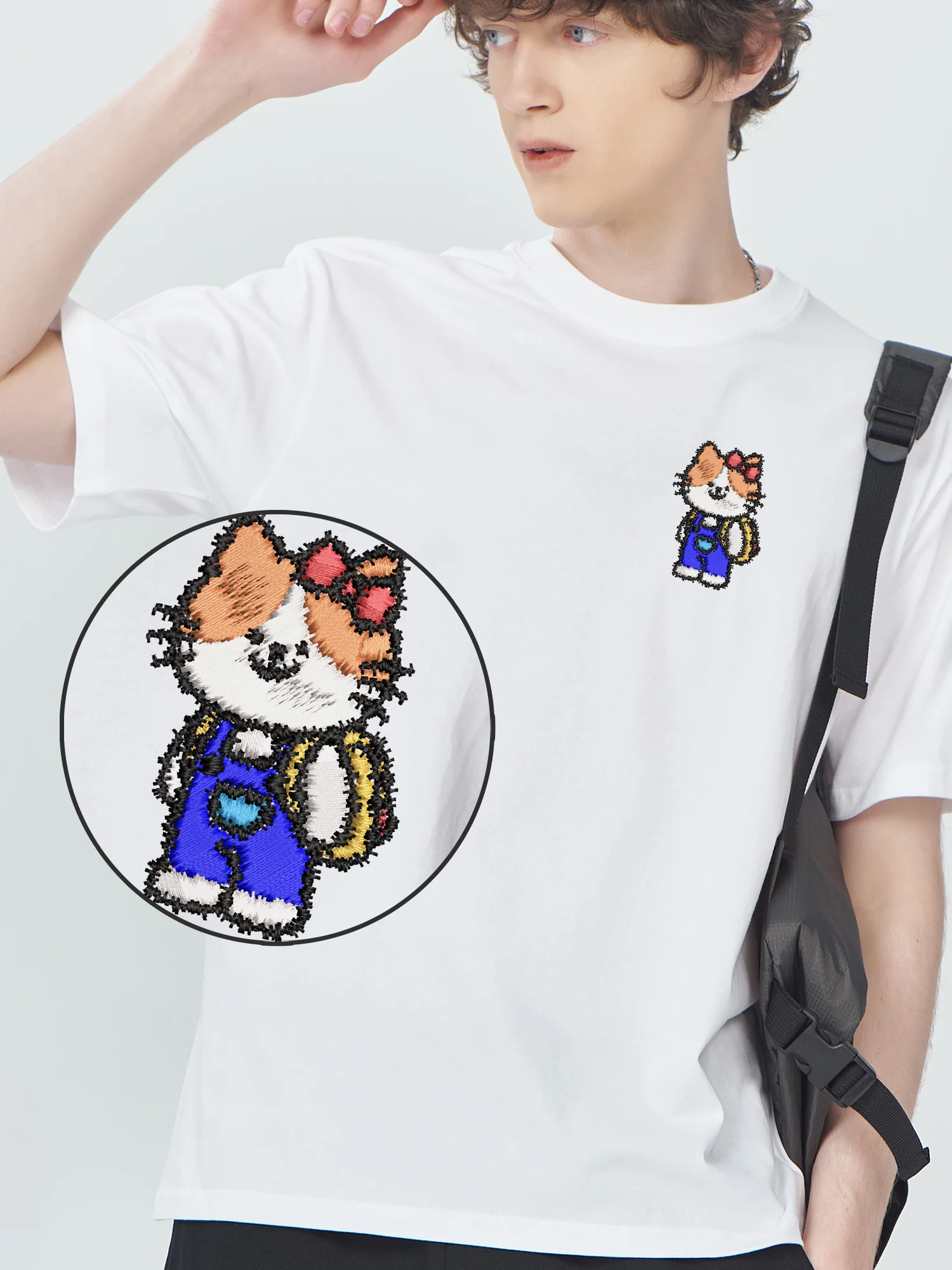 

Lovely Cat Graphic Embroidered T Shirts Men Women Unisex Leisure Breathable Daily Wear Embroidery Camiseta​