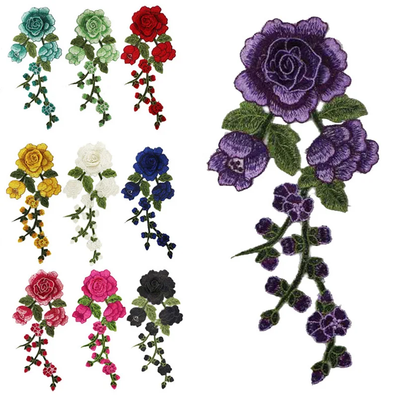 ピンクの花柄の刺繍されたポリエステルパッチ,衣類の縫製,ドレスバッジ生地,ステッチ修理ステッカー,アップリケアクセサリー