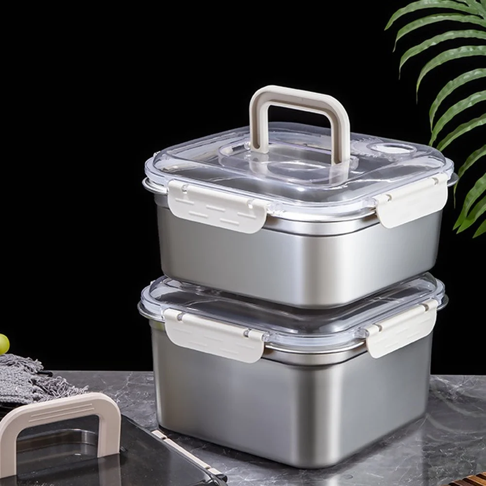 

Stainless Steel Square Food Storage Container With Handle For Pincin School Home Storage Fridge Kitchen Set Round Square Bowl
