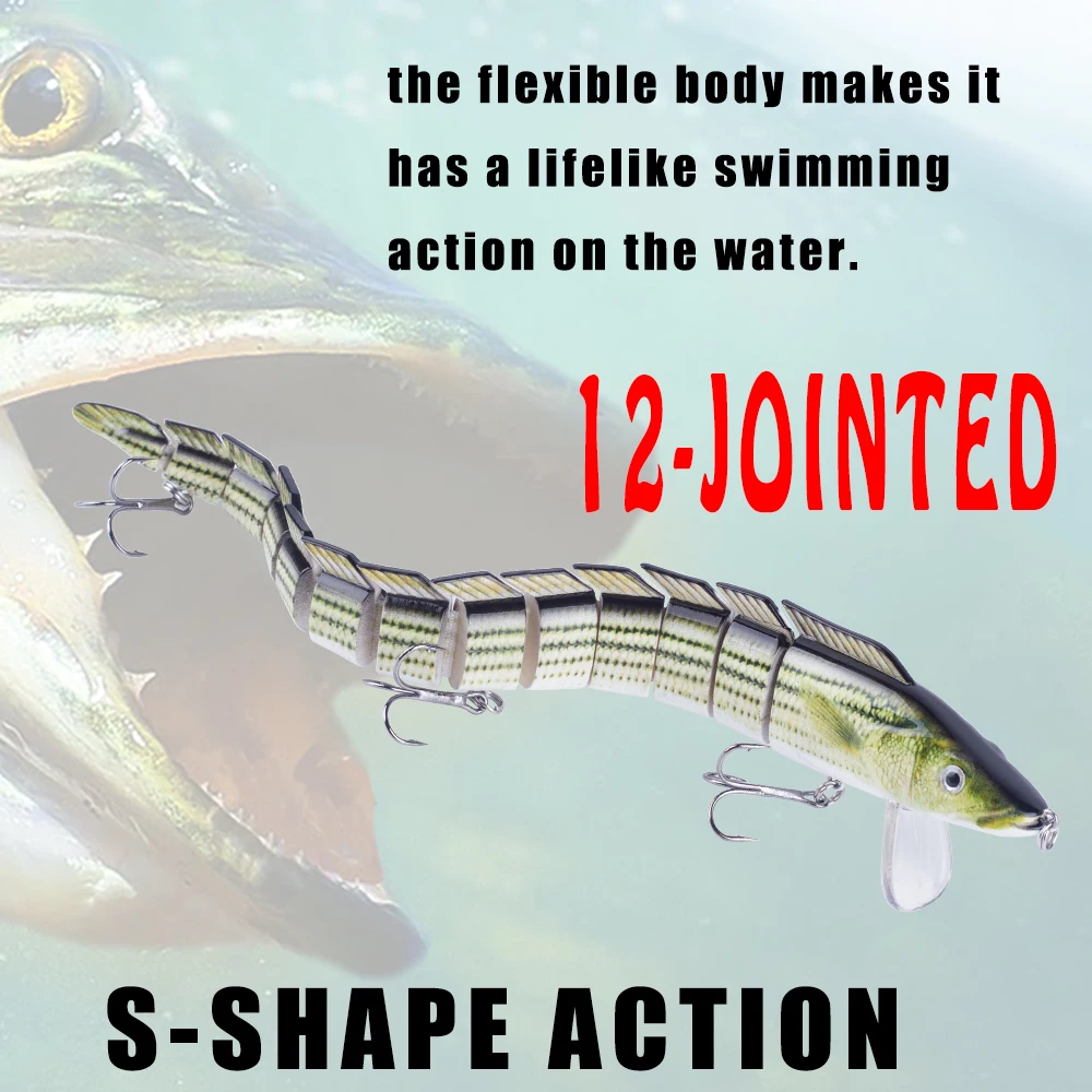 Chan\'s Huang 1PCS  S-Shape Action Snake Multi Jointed Swimbait 23CM 42G / 9INCH 1.48OZ Lifelike Eel Fishing Lure Artificial Bait