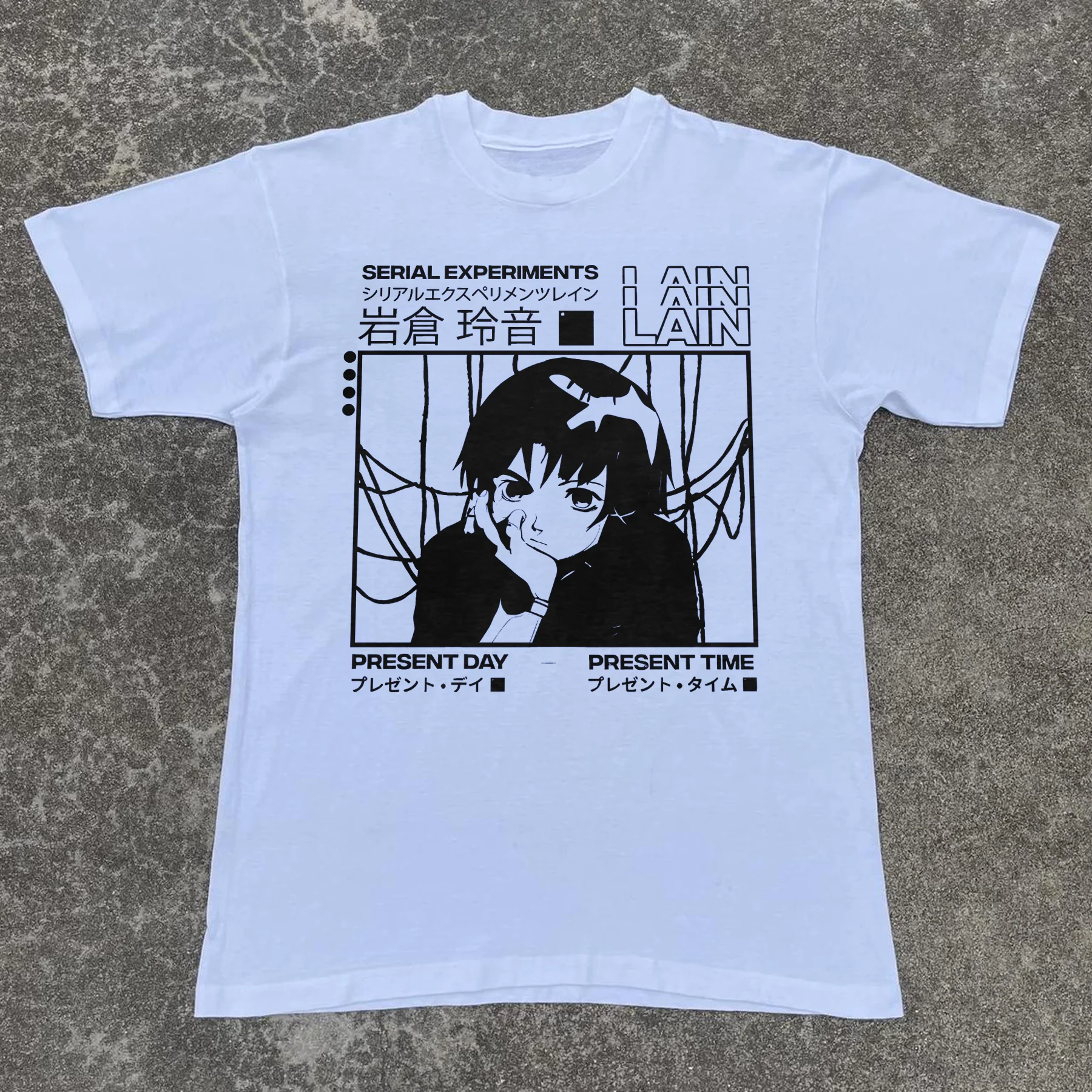 Camiseta de Algodón con Estampado Gráfico de Anime Serial Experiment Lain, Ropa de Moda Urbana Japonesa de Manga para Hombres y Mujeres, Estilo Harajuku Y2K Streetwear