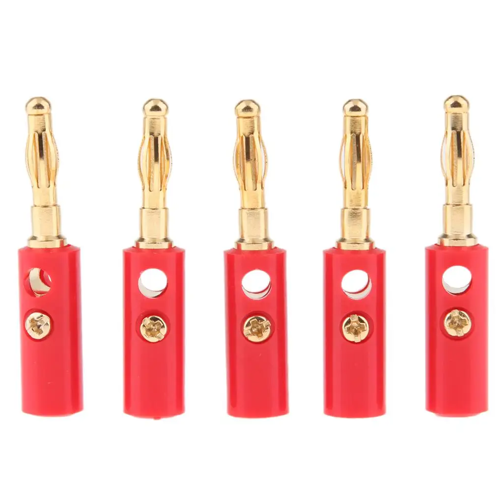 5Pcs 4mm Gold Plated Speaker Wire Banana Plug Test Audio Connector