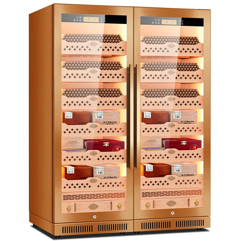 Gabinete para Cigarros 120C2, Revestimiento de Madera de Cedro, Acero Inoxidable, Limpieza con Amoníaco, WiFi, Gran Capacidad, Gabinete Dúplex para Cigarros