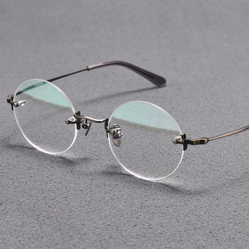 Japanese Vintage Round Rimless Glasses Frame Men Women Fashion Pure Titanium Optical Frameless Eyeglasses Reading Myopia Eyewear