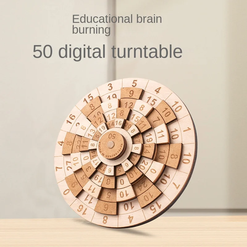 

Wooden Three-Dimensional Puzzle 50 High Difficulty Brainy Puzzle Digital Turntable Educational Toy Puzzle Level 10 Storage Box