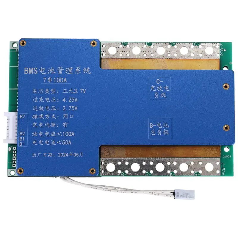Bms 7S 24V 100A 18650 Lithium Battery Pack Board Bms Equalizer Pcb Temperature Protection Belt Line