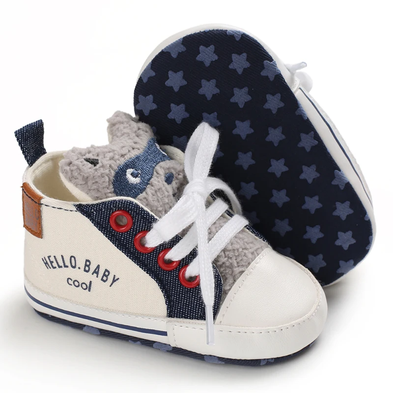 Neue, modische High-Top-Sneaker für Jungen, Mädchen, mit Cartoon-Motiven, lässig, weicher Stoffsohle, rutschfest, ideal als erste Schuhe zum Laufenlernen. – Detail 3