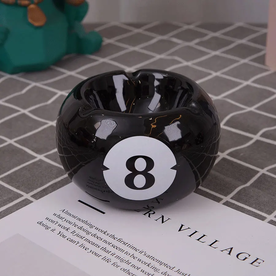 1PC Unique Black Eight Ceramic Ashtray Perfect For Billiard Rooms Home Bars Parties Ideal Gift & Creative Birthday Presents
