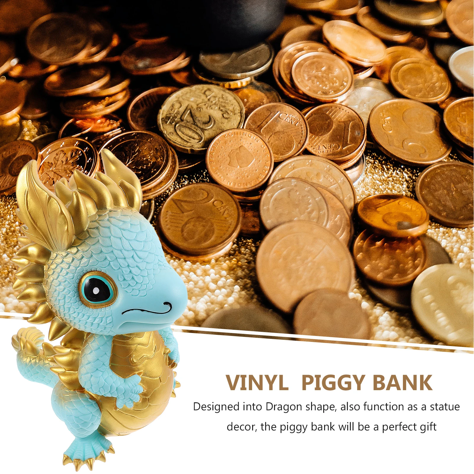 

Dragon Piggy Lock Large Capacity Golden Color Zodiac Statue Decor Coin Gift Vinyl Piggy Bank Jar Savings