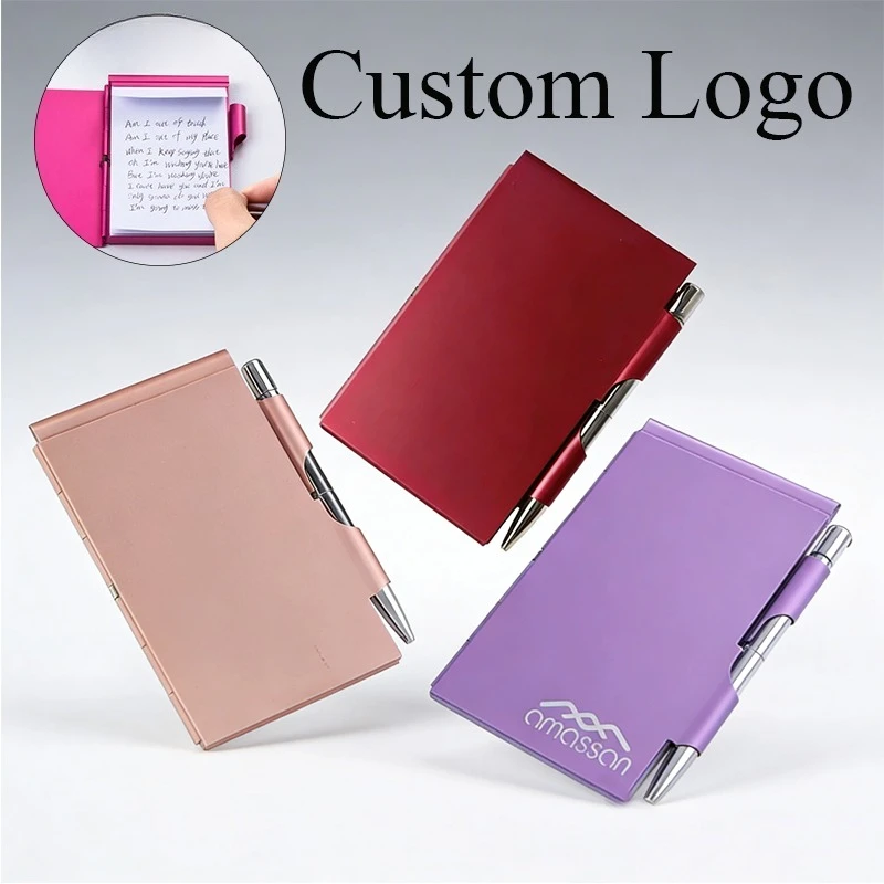 1pcs Custom LOGO Multicolor Aluminum Alloy Card Case with Pen Notebook Portable Pocket Metal Signature Business Mini Notebook.