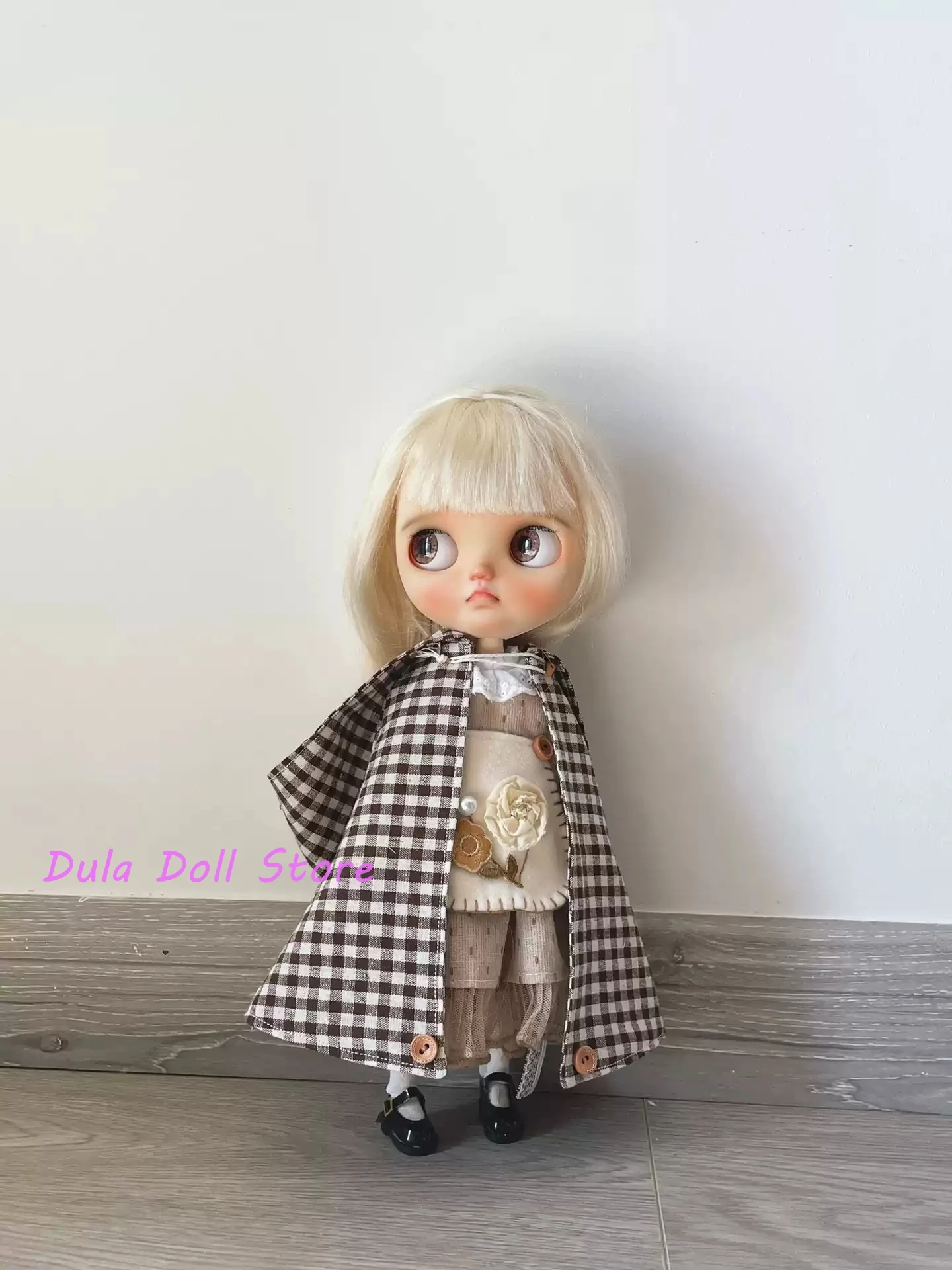 Dula Doll Clothes Dress Brown checkered cape set Blythe ob24 ob22 Azone Licca ICY JerryB 1/6 Bjd Doll Accessories