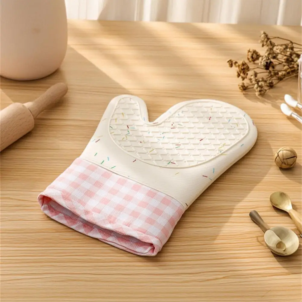 Flexible Kitchen Gloves Heat Resistant Silicone Oven Mitts with Anti-slip Grip Quilted Lining Kitchen Gloves Insulated Reusable
