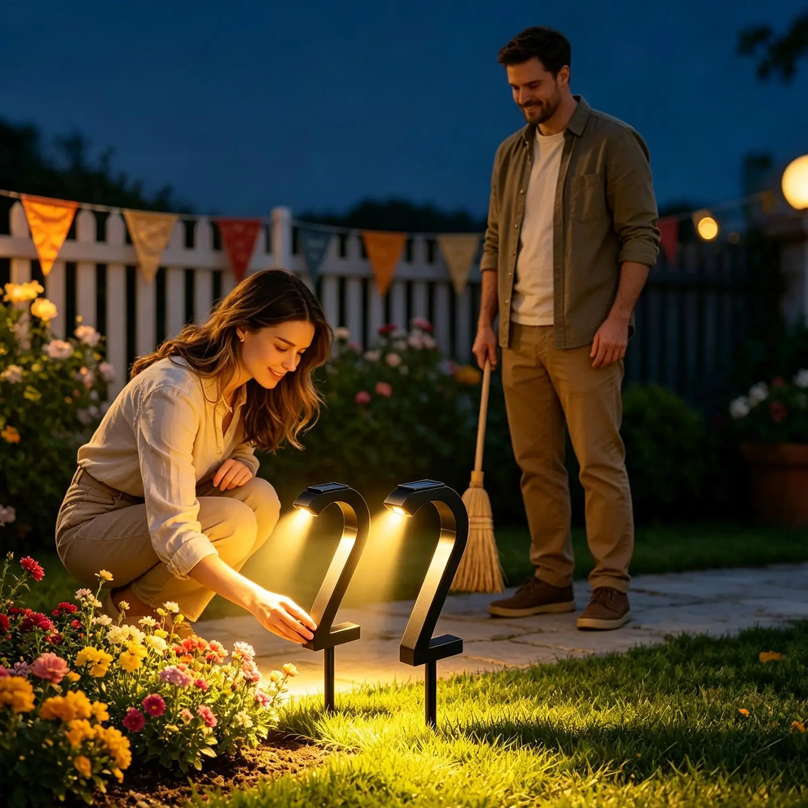 2Pcs Number 2 Shape Solar Garden Lights Spotlight Stake Lighting Solar Ground Lights for Lawn Walkway Patio