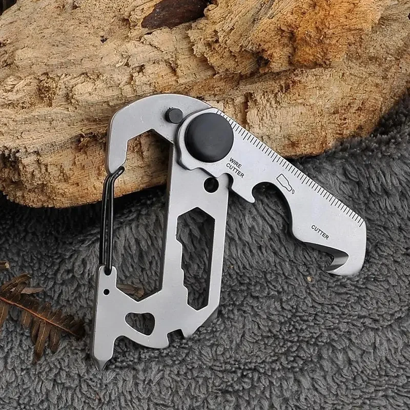 Multi functional mountain climbing hook knife EDC keychain outdoor tools camping hiking stainless steel wrench bottle opener