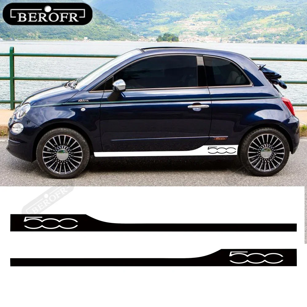 Para Fiat 500 Abarth 595 695 500C 500e, Accesorios Exteriores, Franjas Laterales para Puertas de Coche, Pegatinas para Faldones, Kit de Vinilo para Carrocería, 2 Piezas