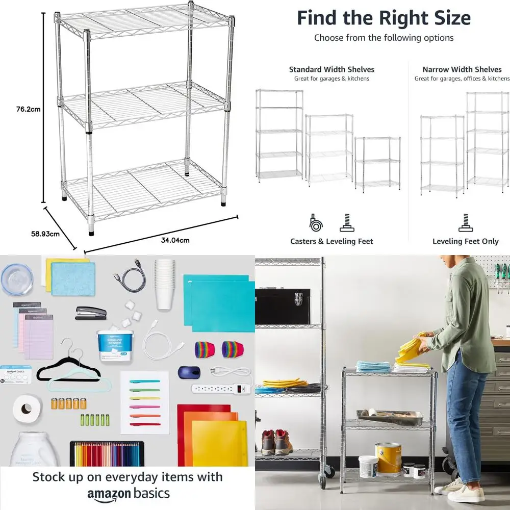 

Полки из хромированной стальной проволоки, регулируемая сверхмощная стойка с 3 полками, 23,2 л x 13,4 Вт x 30 часов для хранения на кухне/гараже