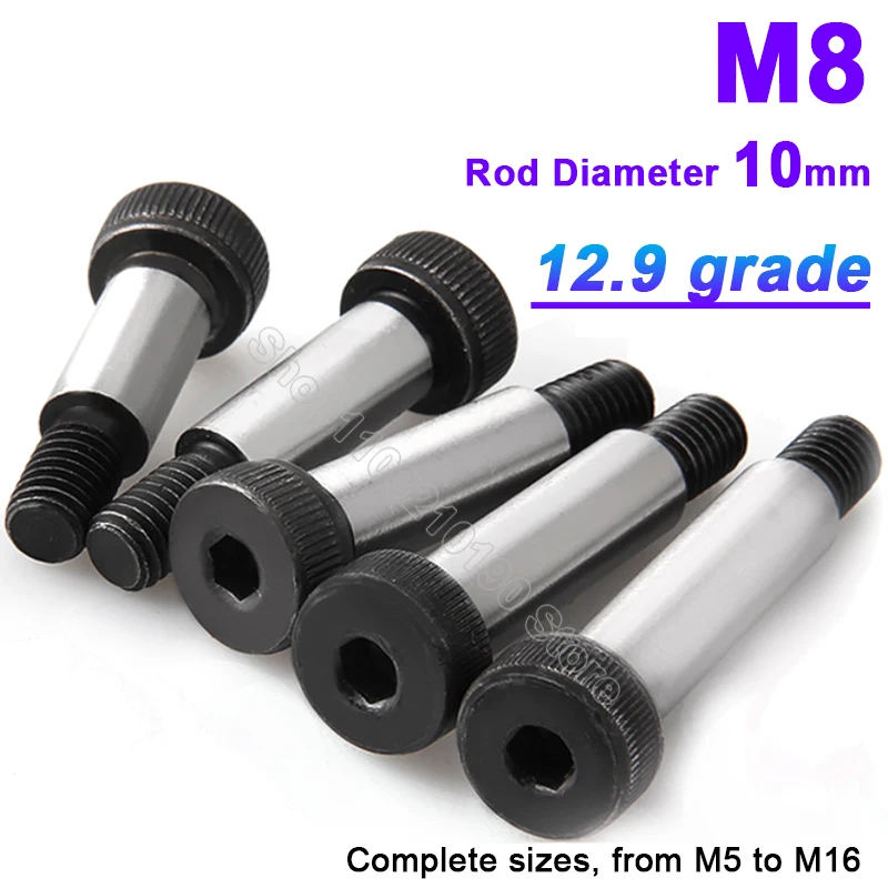 1-5pcs M8 Rod Diameter=10mm Grade 12.9 Hex Hexagon Socket Cap Head Shoulder Roller Bearing Screw Bolt High Tensile L=10-150mm